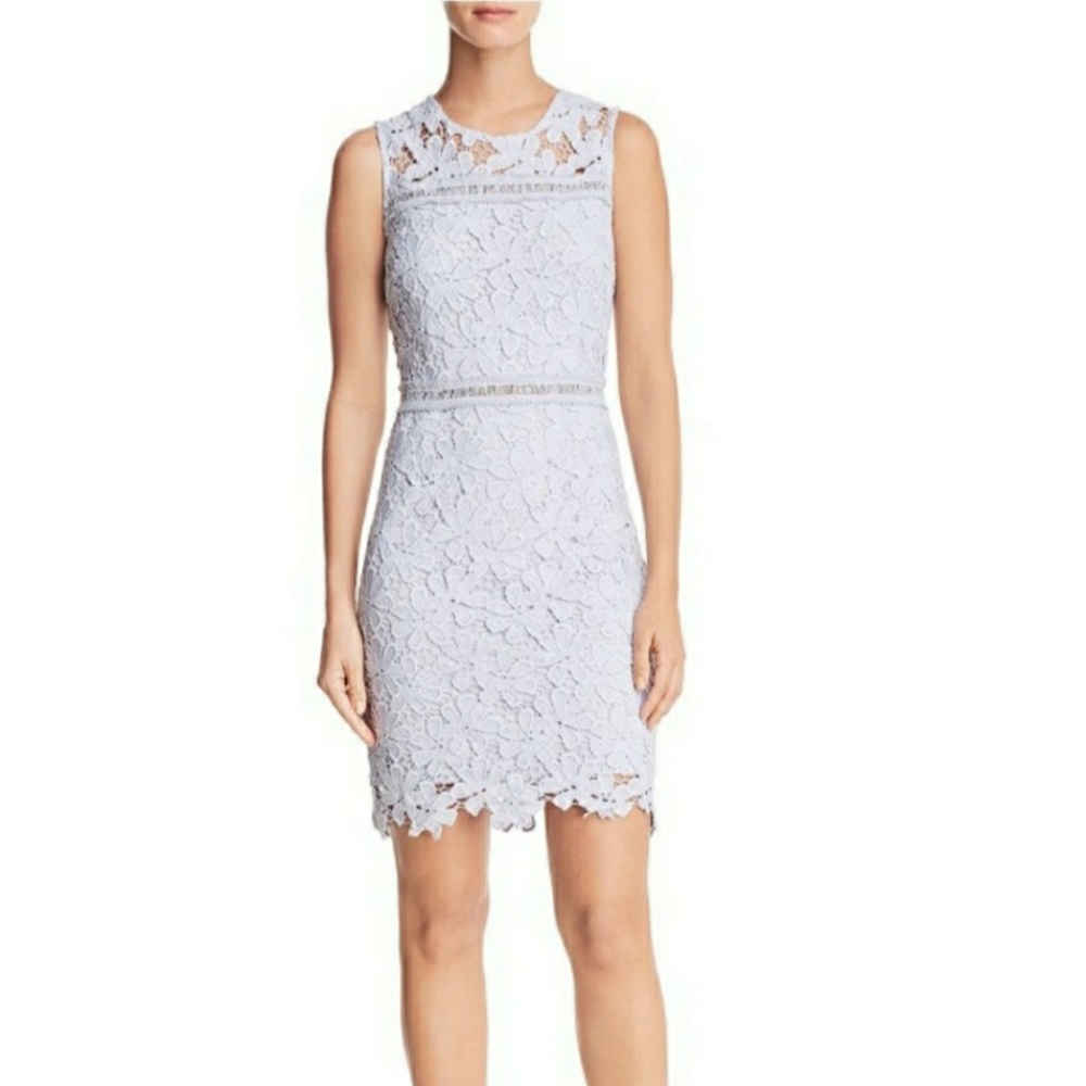 Aqua Blue Floral Lace Sheath Dress